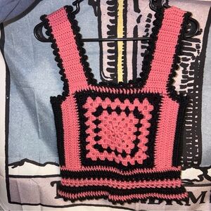 Pink and Black Crochet Women Top